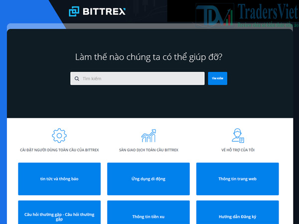 Bittrex hỗ trợ khách hàng dưới nhiều hình thức khác nhau