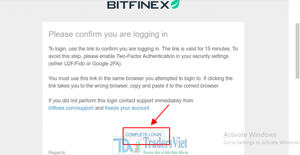 Hoàn thành đăng ký thành công tài khoản Bitfinex