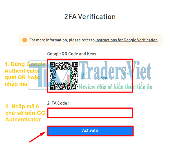 Quét mã QR và nhập thêm mã 6 số trên Google Authenticator