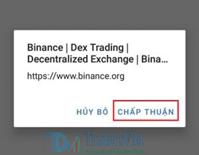 Nhấn chấp nhận kết nối với Binance DEX